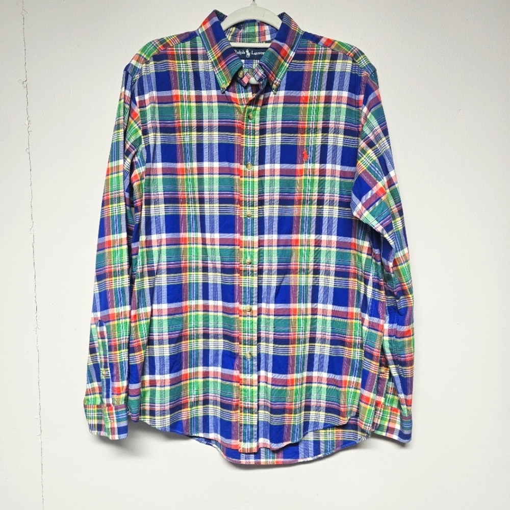 Ralph Lauren Red Pony‎ Multicolored Red Green Blue Plaid Long Sleeve Button Up